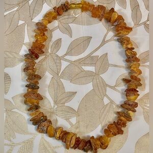 VTG RAW Healing Natural Honey Baltic Amber Nuggets Beadad Necklace 18”USSR